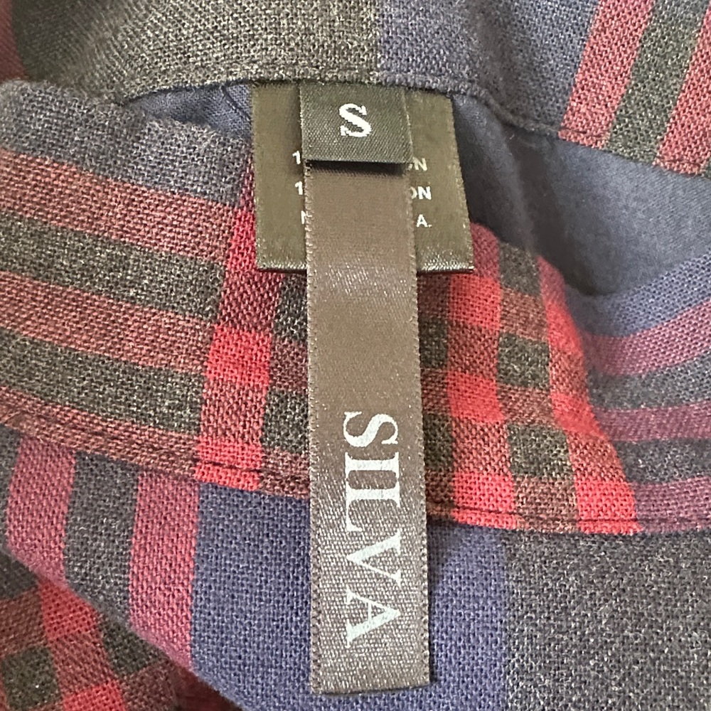 Anthropologie Denim Sailor Skirt Plaid A-Line Red NavyGrey - Picture 9 of 11